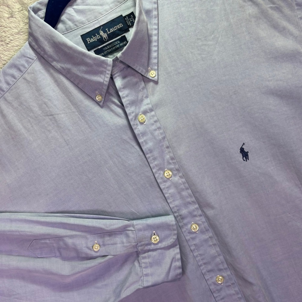 Ralph Lauren Men Button Down‎ Shirt Sz 17 32/33 Purple Yarmouth Pinpoint Oxford